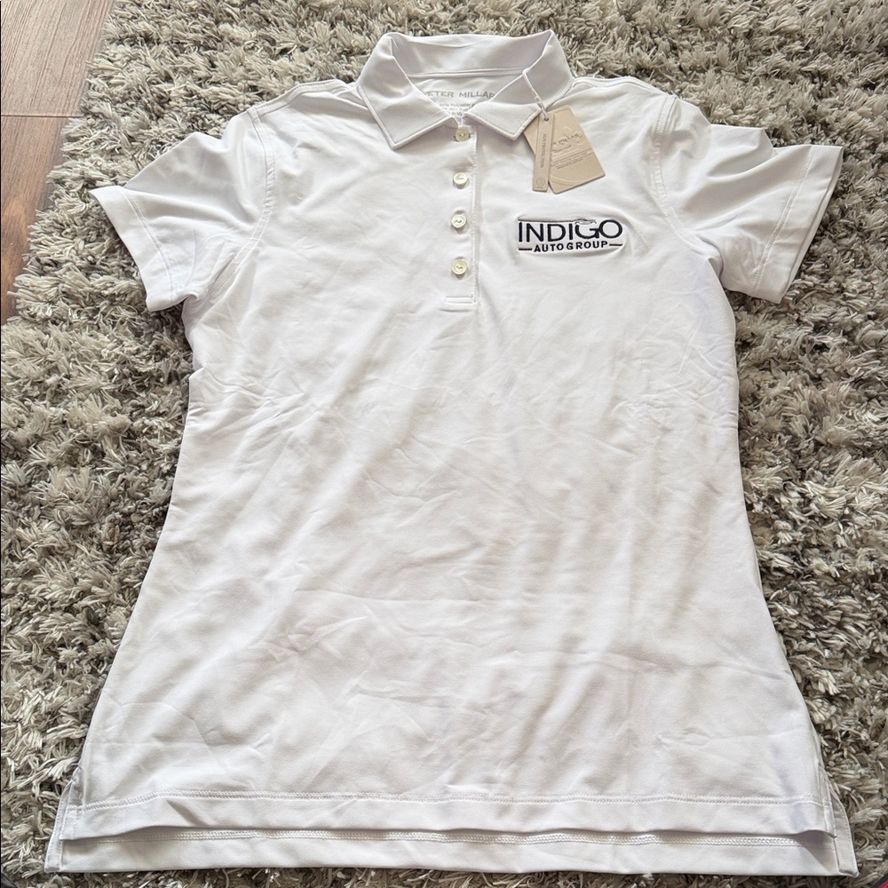 Peter Millar White Polo Shirt with Indigo Auto Group Logo